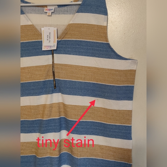 NWT 3XL LuLaRoe Rachael Sleeveless Top ZIPPER Beachy Colors Blue/Sand/White NEW - Picture 7 of 9